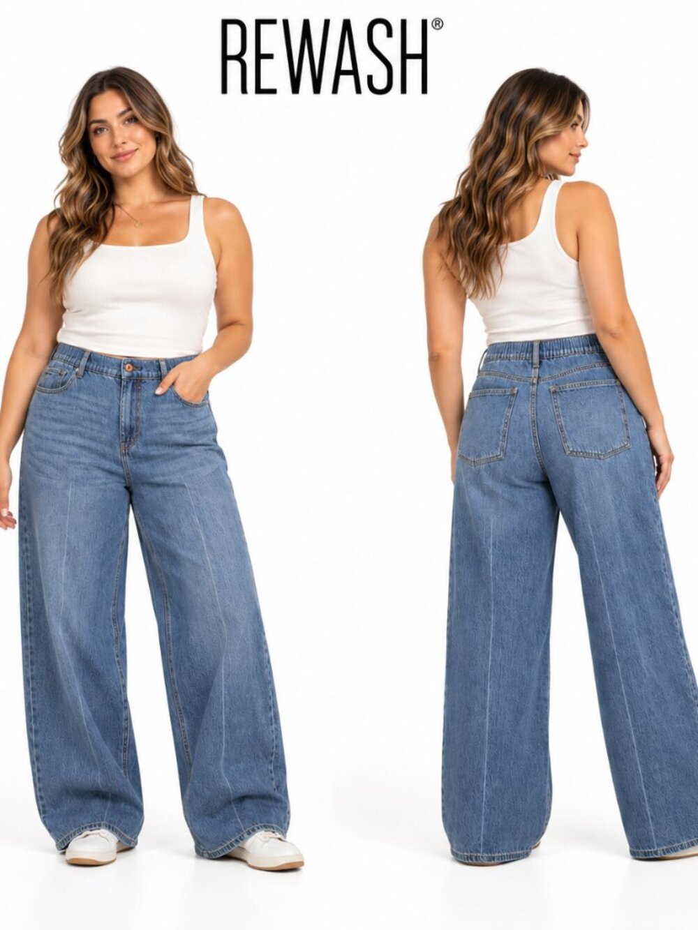 Rewash Effortless Denim Super High Rise Baggy Wide Leg Jeans Blue Size 11/30